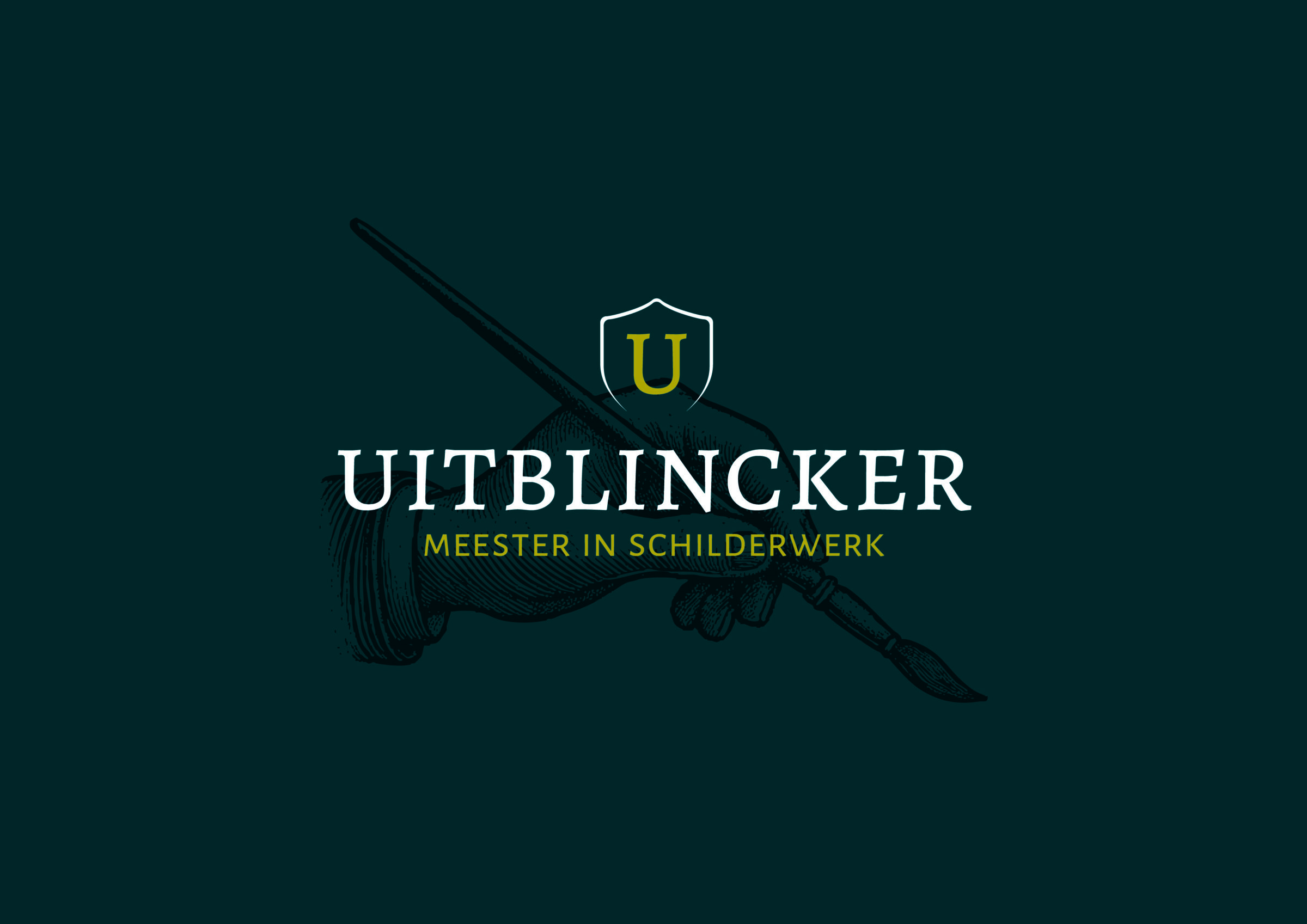 Variant van logo op blauwe achtergrond met penseel illustratie